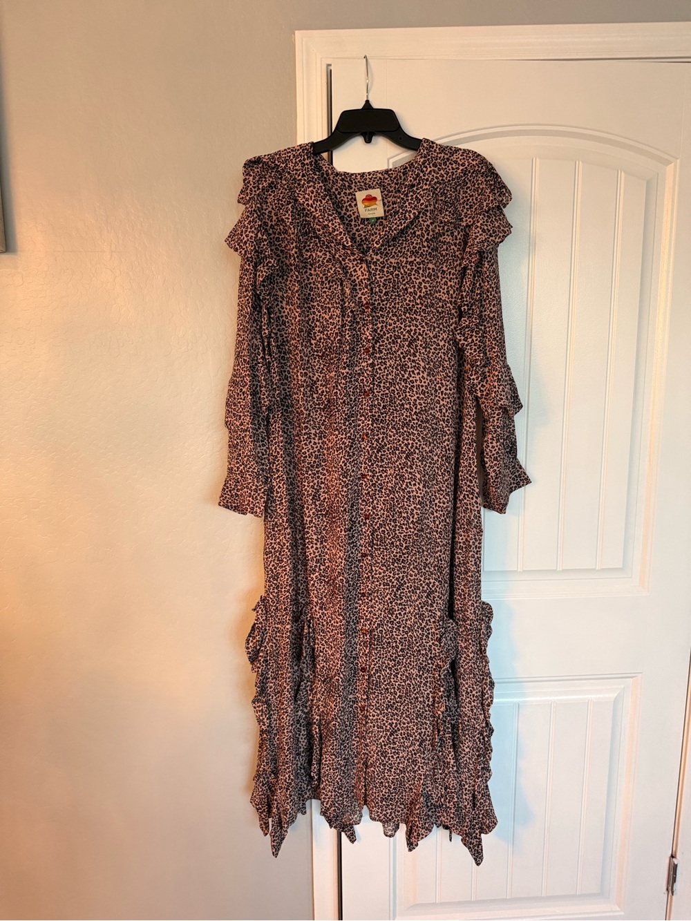 FARM Rio Brown Leopard Print Ruffle Long-Sleeve Dress - Picture 7 of 9